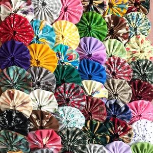 Colorful Fabric Yo-Yo Quilt Squares - Multicolor